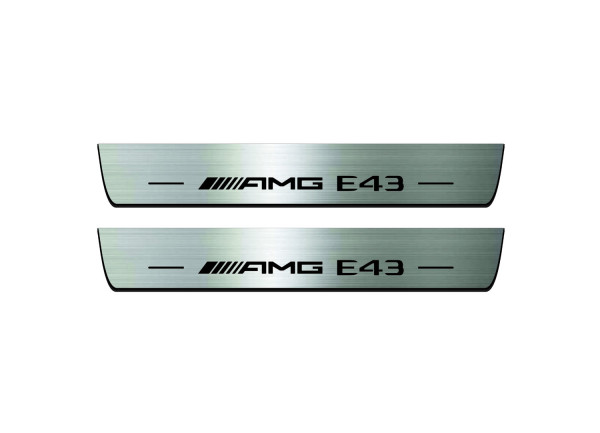 Door sills for Mercedes E-Class W213 2016-2023 with logo AMG E43 (front doors) Door sills for Mercedes E-Class W213 2016-2023 with logo AMG E43 (front doors)