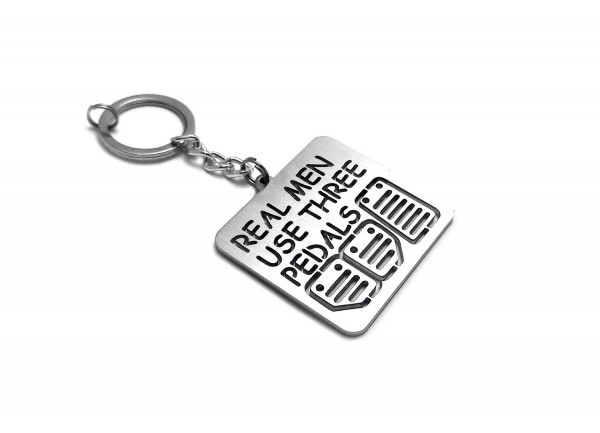 Keychain "Real Men use three pedals" - (type STEEL)
