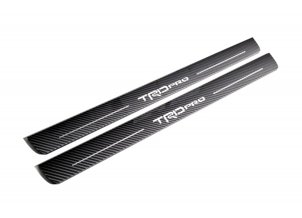 Plastic door sills for Toyota Tundra III 2014-2021 (CrewMax) with logo TRDpro - (type CARBON)
