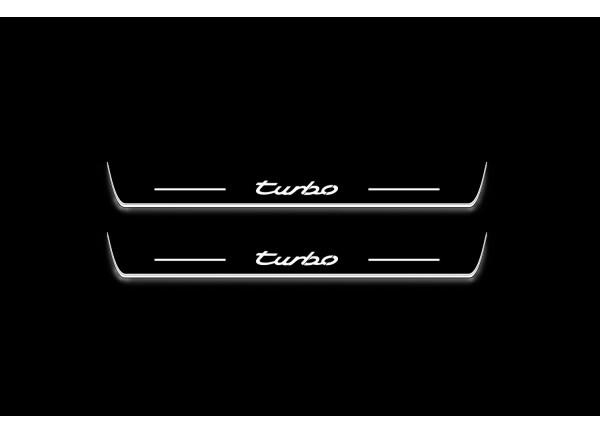 Led door sills Porsche Cayenne II 2010-2017 with logo Turbo (front doors)